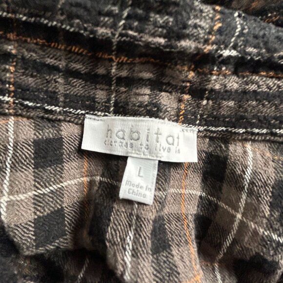 Habitat Womens Plaid Button-Up Ruffle Hem Jacket Large Lagenlook Brown Black - Picture 3 of 8